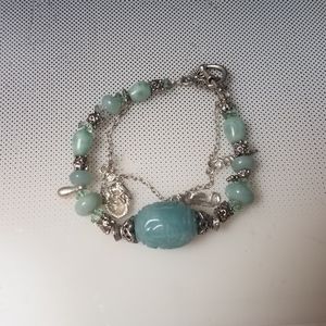 2 strand sea life bracelet aqua beads charms chain
